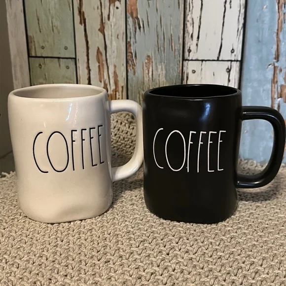 Rae Dunn Coffee Mugs- Set of 2 Black & White - Picture 1 of 5